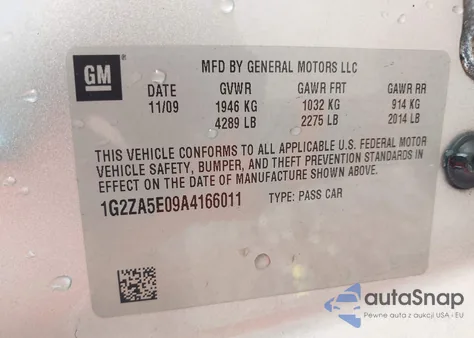 2010 Pontiac G6 z USA, uszkodzony, nr VIN 1G2ZA5E09A4166011